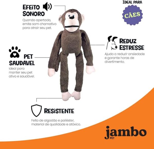 JAMBO PET Brinquedo Pelúcia Macaco Marrom Com Som Para Cães - Image 3