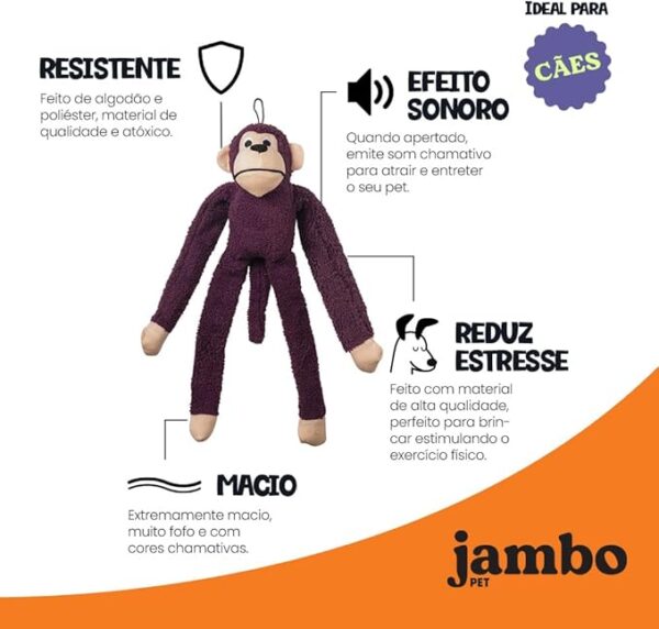 JAMBO PET Brinquedo Mordedor Pelúcia Macaco Roxo Com Som Para Cães - Image 2