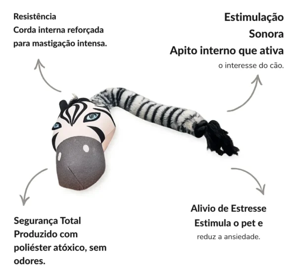 Mordedor de Pelúcia Corda e Apito Brinquedo Tug Canvas Zebra Para Cães - Image 2
